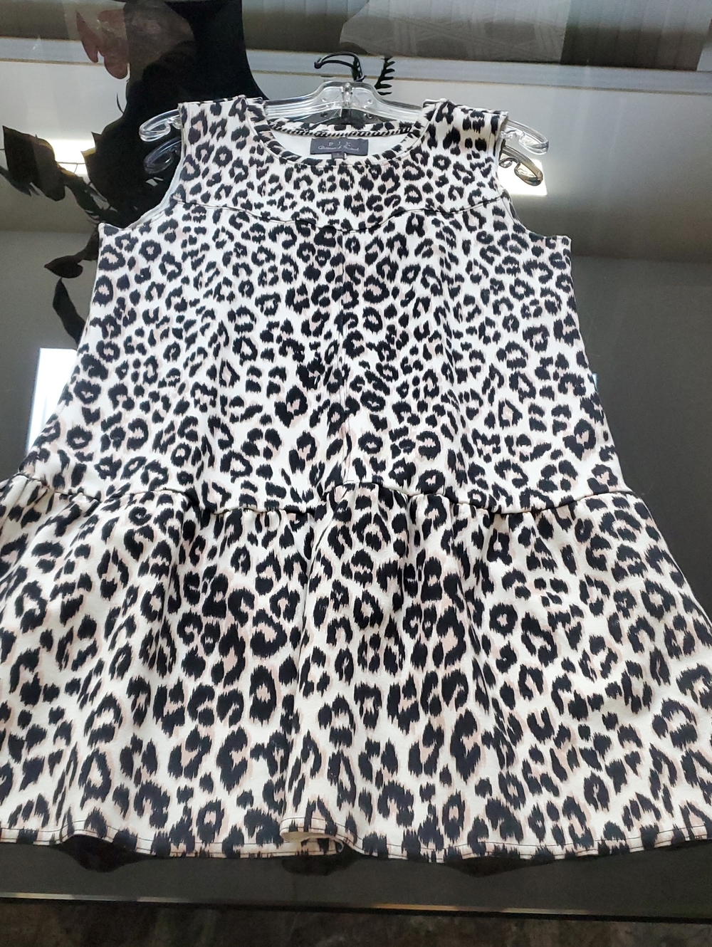PJK Patterson J Kincaid Black/Cream Leopard-Style Print Dress Small Reg.